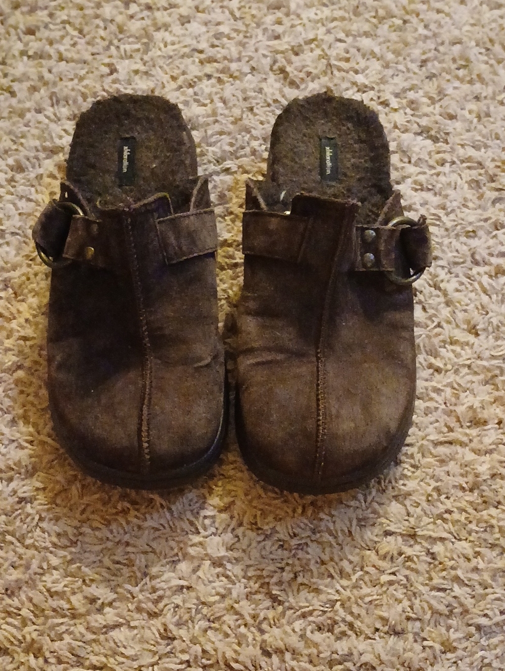 Xhilaration Brown Suede Slip-On Clogs with Buckle Accent